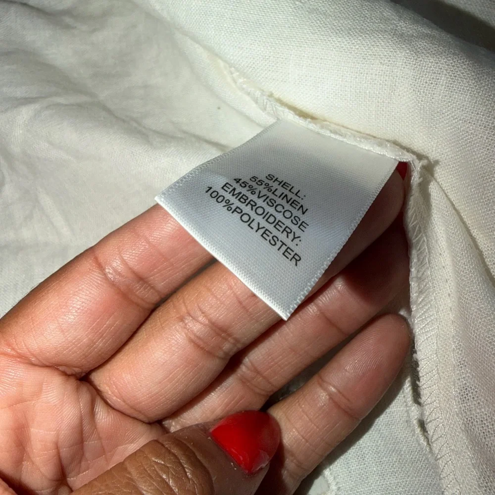 Christian Lacroix Womens White Linen Blend Eyelet Summer Button-Down Shirt EUC M - Picture 5 of 5